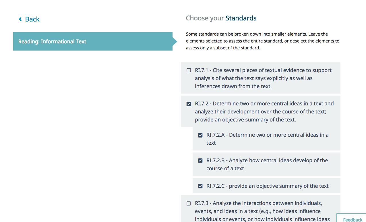 Theme Spark allows you to choose Common Core Standards, and even refine your selection by choosing specific indicators.